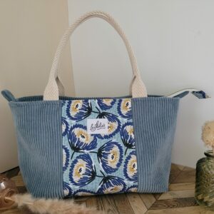 Sac cabas bleu & fleuri 